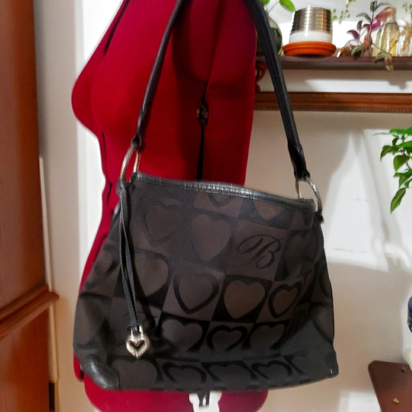 Brighton Black Leather and Canvas Heart Tote Bag